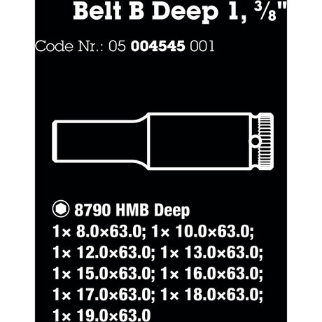 Wera řemen b deep 1 sada nástrčných klíčů, s 3 8-pohonem, 9dílný nástrčný klíč (černý)