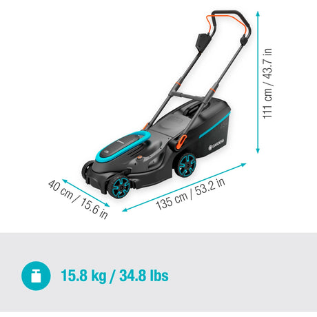 Gardena powermax 37 36v p4a pripravljena za uporabo - baterijska kosilnica - 37 cm - vklj. 2 bateriji