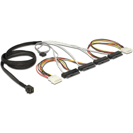 Delock mini SAS HD SFF-8643 > 4 x SAS SFF-8482 + zasilacz + adapter pasma bocznego (czarny, 1 metr)