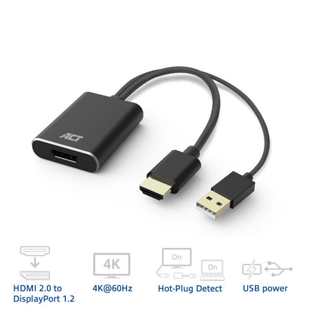 Aktivní připojení adaptéru hdmi na displayport, 4k@60hz (černá)