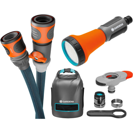 Gardena textile hose Liano 10 m with indoor tap connector set, with storage bag (dark grey orange)