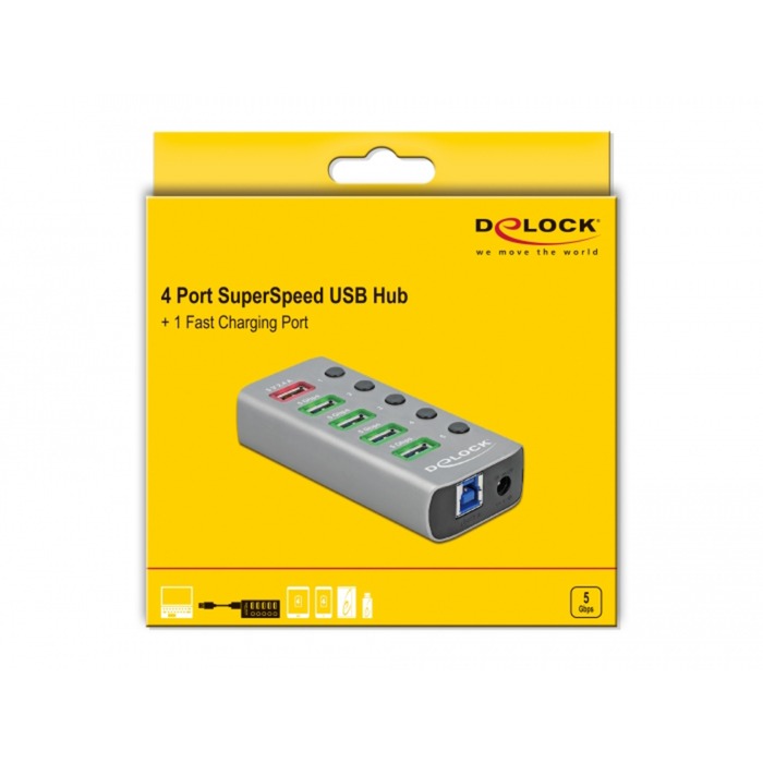 Delock hub USB USB 3.2 gen 1 de 4 portas (cinza)