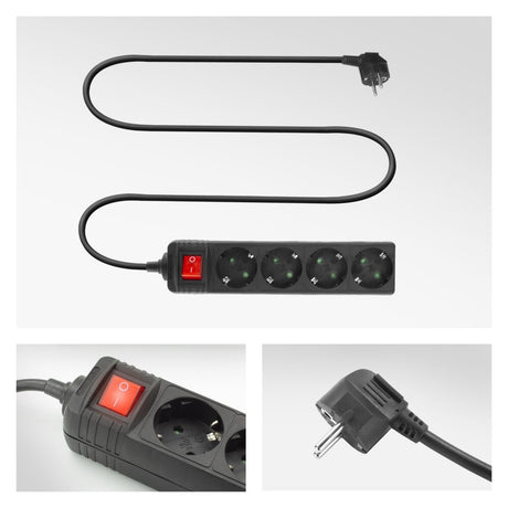 Act connectivity act power strip with luminous switch, 4 sockets, 2 m, black ac2440