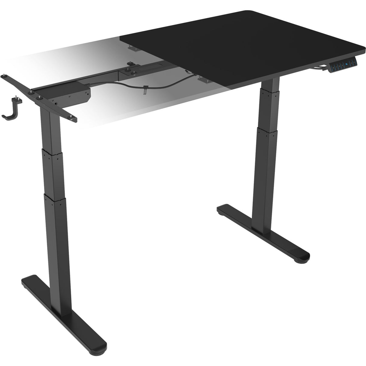 Icy box electrically height-adjustable sit-stand table with table top (black, with memory touch panel)