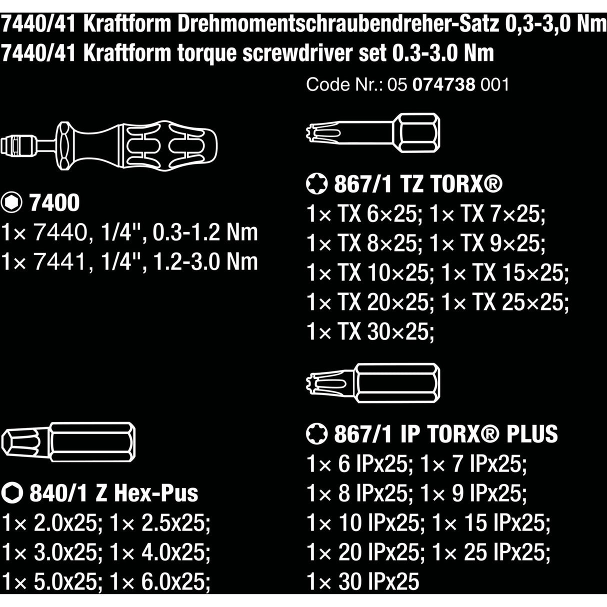Conjunto de chave de fenda de torque Wera 7440 41 Kraftform 0,3-3,0 nm (preto verde, 26 peças)