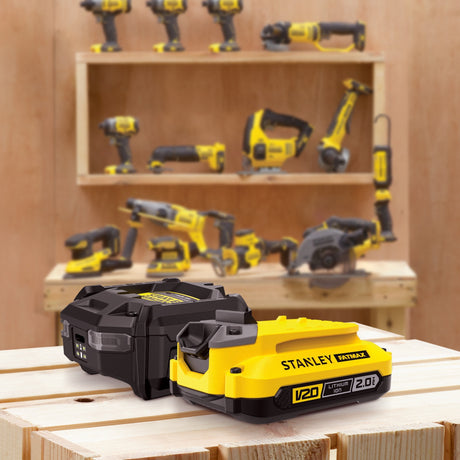 Stanley fatmax 18v startset 1x 2.0ah batteri + laddare v20 laddare (svart gul)