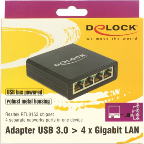 Delock USB 3.0 > 4x Gigabit LAN Adapter (schwaarz, 80 Zentimeter)