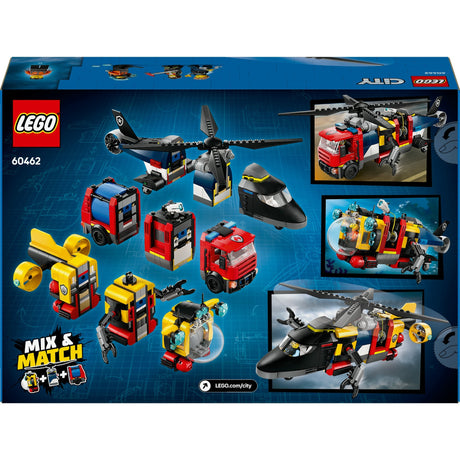 Lego city - helicopter, fire truck and submarine remix construction toys (60462 | set of 3 modular vehicles)