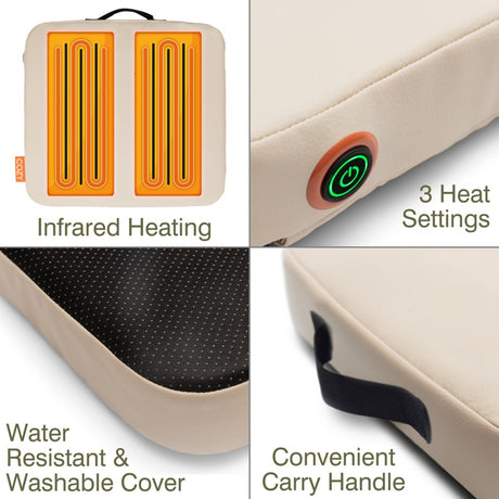 Cozy jord outdoor infrared heated wireless seat cushion heating pad (light beige, power bank 10000 mah)