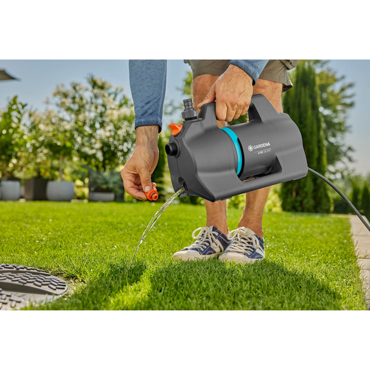 Gardena vanningspumpe 4100 silent (mørkegrå turkis, 550 watt)