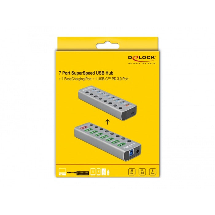 Hub Delock USB 3.2 gen 1 com hub USB de 7 portas (cinza)