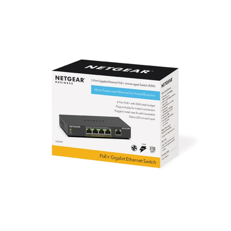 Netgear 5-portový gigabitový ethernetový poe+ prepínač bez správy (gs305pp) (čierny)