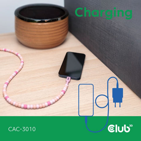 Club 3D USB-C beaded cable pink, 2 meters cable (pink)