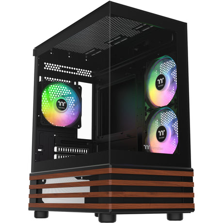 Thermaltake View 170 WS ARGB Mini Tower Case (Black Wood Grain | 2x USB-A | RGB | Window)