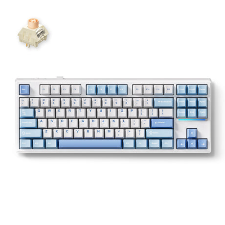 Mchose k87 blue icy creamsicle mechanical rgb keyboard (white, us layout (qwerty), kailh box icy creamsicle, 80% (tkl), rgb, hot swap, double-shot pbt, wireless | bluetooth | usb-c)