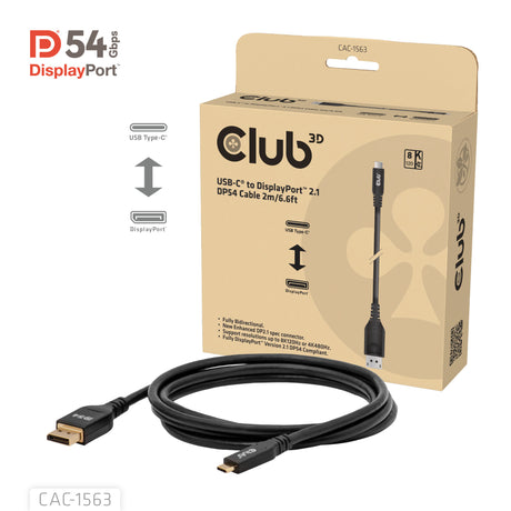 Club 3D USB-C na DisplayPort 2.1 DP54 obousměrný kabel, 8K120Hz 2m (černý)