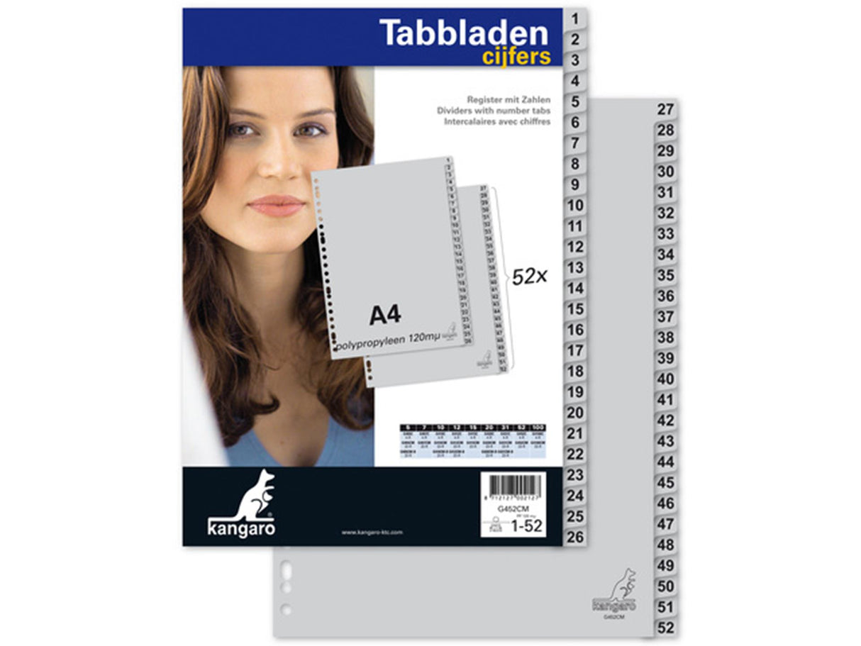 Tabs kangaro pp g452cm a4 120 Mikron gro 2-Serie 1-52 23-Loch gedréckt
