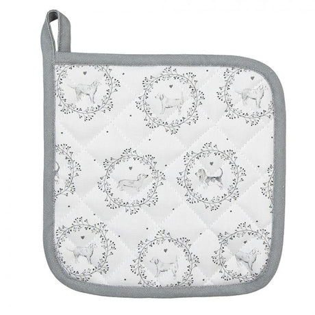 Clayre eef pot holder dog white gray 20x20cm