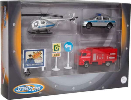 Vedes fire department police and helicopter German with road signs